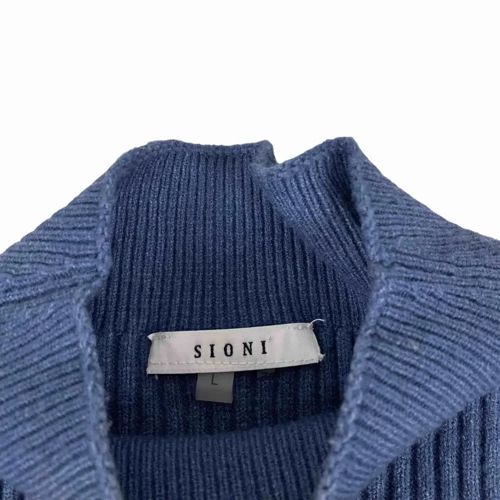 Sioni Womens Size Large Ribbed Sweater with open sleeves Heather Indigo